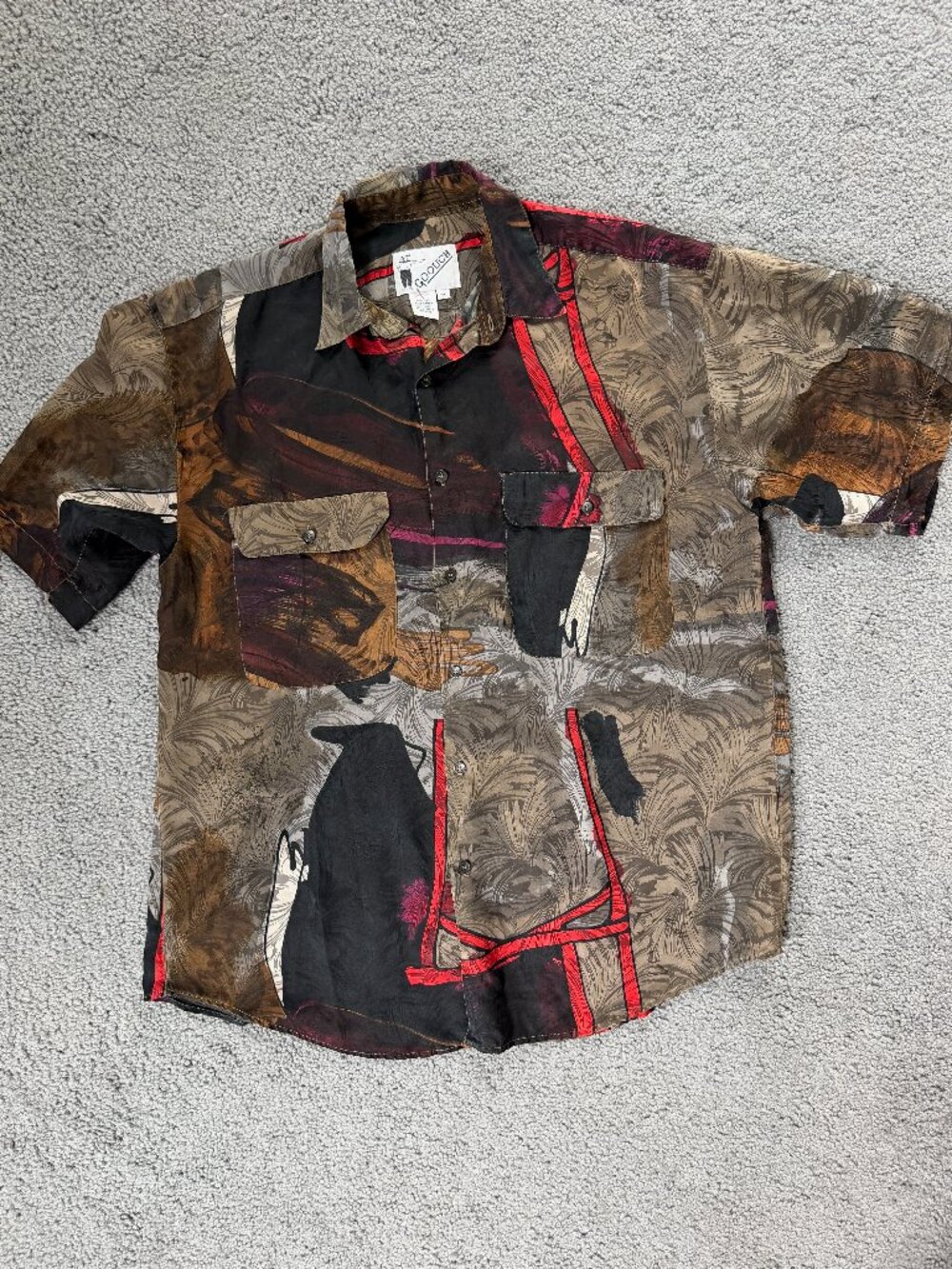 Vintage Goouch Artistic Rock-n-Roll Spirited 100% Silk Short-Sleeve Men's Med.